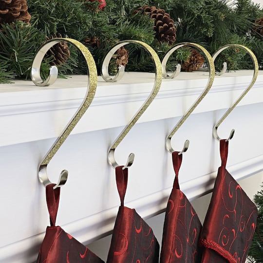 Haute Decor Stocking Scroll® Gold Glitter Stocking Holders, 4ct.
